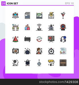 Modern Set of 25 Filled line Flat Colors Pictograph of beach, greeting, computer, envelope, e Editable Vector Design Elements