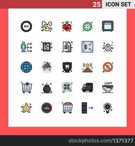 Modern Set of 25 Filled line Flat Colors Pictograph of box, watch, pollution, time, love Editable Vector Design Elements