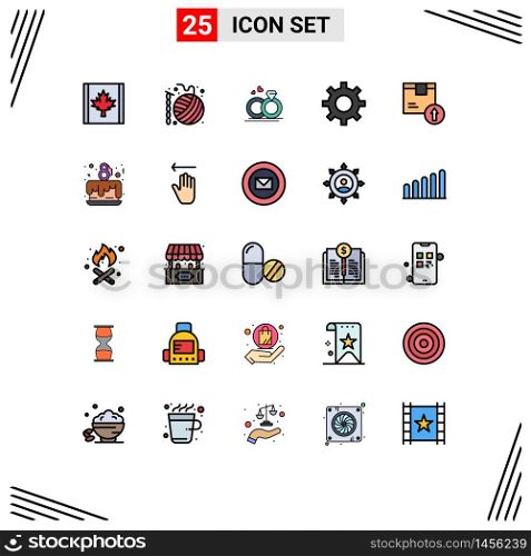 Modern Set of 25 Filled line Flat Colors Pictograph of delivery, arrow up, ring, gear, protection Editable Vector Design Elements