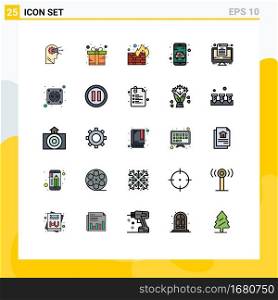 Modern Set of 25 Filled line Flat Colors Pictograph of office, computer, firewall, taxi, online Editable Vector Design Elements