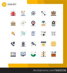 Modern Set of 25 Flat Colors and symbols such as food, bread, apple, bakery, hand watch Editable Vector Design Elements