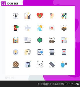 Modern Set of 25 Flat Colors and symbols such as growth, head, economy, intelligent, human intelligence Editable Vector Design Elements