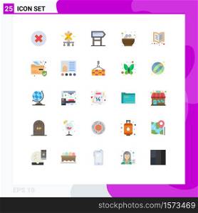 Modern Set of 25 Flat Colors and symbols such as reading, egg, direction, easter, bowl Editable Vector Design Elements