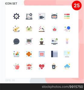 Modern Set of 25 Flat Colors and symbols such as task, tape, cam, cassette, audio Editable Vector Design Elements