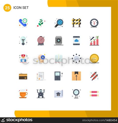 Modern Set of 25 Flat Colors Pictograph of coin, road sign, business, construction barrier, barrier Editable Vector Design Elements