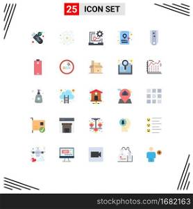 Modern Set of 25 Flat Colors Pictograph of insignia, location pin, c, online cab booking, development Editable Vector Design Elements