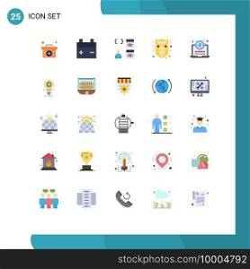 Modern Set of 25 Flat Colors Pictograph of laptop, shield, browser, protection, internet Editable Vector Design Elements