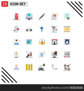 Modern Set of 25 Flat Colors Pictograph of location, sheet, devices, information, hardware Editable Vector Design Elements