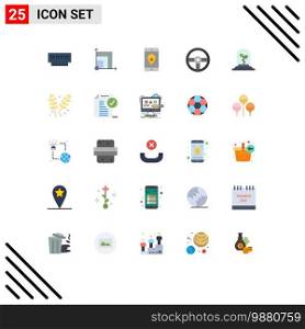 Modern Set of 25 Flat Colors Pictograph of wheel, device, scince, controller, location Editable Vector Design Elements