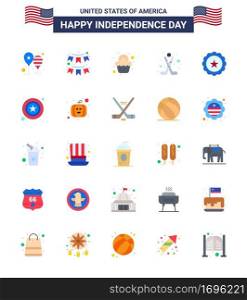 Modern Set of 25 Flats and symbols on USA Independence Day such as sport  hokey  party  american  sweet Editable USA Day Vector Design Elements