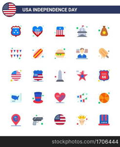 Modern Set of 25 Flats and symbols on USA Independence Day such as dollar  usa  circus  landmark  building Editable USA Day Vector Design Elements