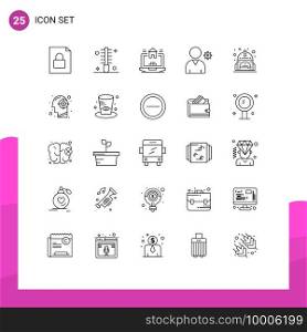 Modern Set of 25 Lines and symbols such as back bag, school, laptop, user, controls Editable Vector Design Elements