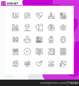 Modern Set of 25 Lines and symbols such as basketball, temperature, love, plumbing, pipe Editable Vector Design Elements