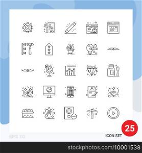 Modern Set of 25 Lines and symbols such as browser, globe, devices, printer, hardware Editable Vector Design Elements