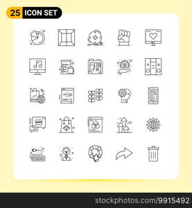 Modern Set of 25 Lines and symbols such as finance, strength, health, power, hand Editable Vector Design Elements