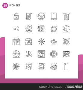 Modern Set of 25 Lines and symbols such as media, door, planet, cloud, tablet Editable Vector Design Elements