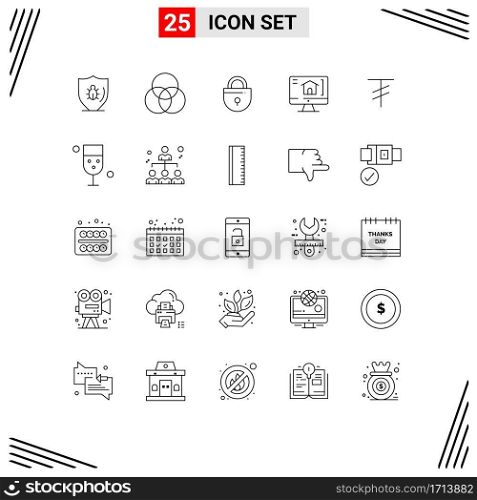 Modern Set of 25 Lines and symbols such as mongolia, tugrik, internet, house, computer Editable Vector Design Elements