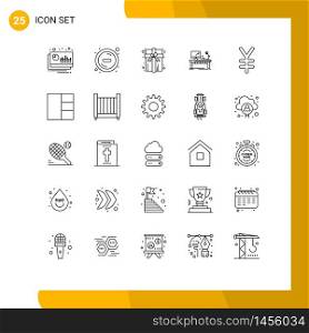 Modern Set of 25 Lines and symbols such as table, lamp, box, desk, business Editable Vector Design Elements