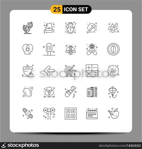 Modern Set of 25 Lines and symbols such as up right, direction, thanksgiving, arrow, christmas Editable Vector Design Elements