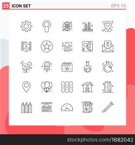 Modern Set of 25 Lines and symbols such as vedio, location, investment, heart, spring Editable Vector Design Elements