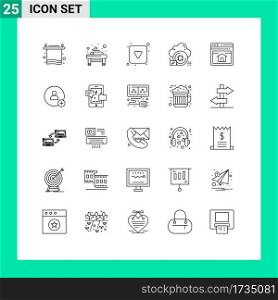 Modern Set of 25 Lines and symbols such as web, data, play button, chip, cloud Editable Vector Design Elements