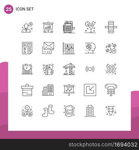 Modern Set of 25 Lines Pictograph of drink, beverage, business, beach, calculation Editable Vector Design Elements