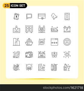 Modern Set of 25 Lines Pictograph of engagement, text, payments, cell, nature Editable Vector Design Elements