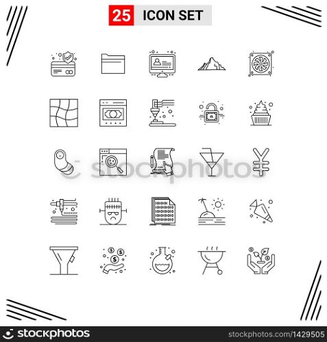 Modern Set of 25 Lines Pictograph of fan, casing, education, scene, nature Editable Vector Design Elements