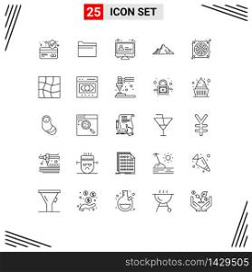 Modern Set of 25 Lines Pictograph of fan, casing, education, scene, nature Editable Vector Design Elements