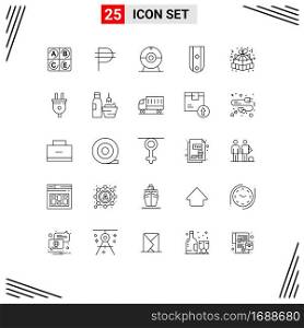Modern Set of 25 Lines Pictograph of gift, christmas gift, camera, rank, military Editable Vector Design Elements