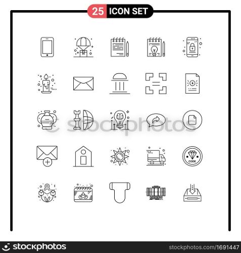 Modern Set of 25 Lines Pictograph of pen, document, shopping, business, list Editable Vector Design Elements