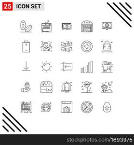 Modern Set of 25 Lines Pictograph of search, money, money, house, city Editable Vector Design Elements