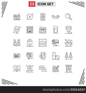 Modern Set of 25 Lines Pictograph of search, speed, right, motor, setting Editable Vector Design Elements