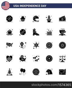 Modern Set of 25 Solid Glyph and symbols on USA Independence Day such as pot; flower; american; cactus; state Editable USA Day Vector Design Elements