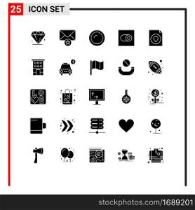 Modern Set of 25 Solid Glyphs and symbols such as building, favorite, dish, document, switch Editable Vector Design Elements