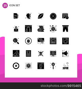 Modern Set of 25 Solid Glyphs and symbols such as calender, exit, ball, delete, cancel Editable Vector Design Elements