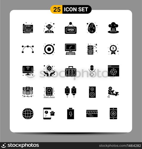 Modern Set of 25 Solid Glyphs and symbols such as chef hat, cafe, board, celebration, easter Editable Vector Design Elements