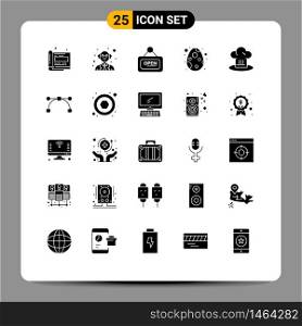 Modern Set of 25 Solid Glyphs and symbols such as chef hat, cafe, board, celebration, easter Editable Vector Design Elements