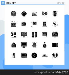 Modern Set of 25 Solid Glyphs and symbols such as christmas, education book, train, mobile, route Editable Vector Design Elements