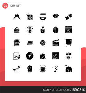 Modern Set of 25 Solid Glyphs and symbols such as eye, curious, speaker, pencil, design Editable Vector Design Elements