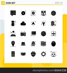 Modern Set of 25 Solid Glyphs and symbols such as finance, coin, safety, wreath, christmas Editable Vector Design Elements