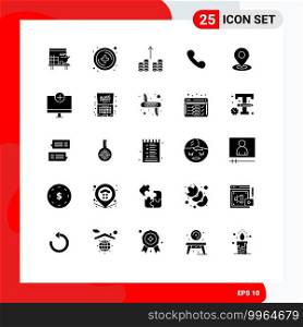 Modern Set of 25 Solid Glyphs and symbols such as hotel, map, cash out, location, telephone Editable Vector Design Elements