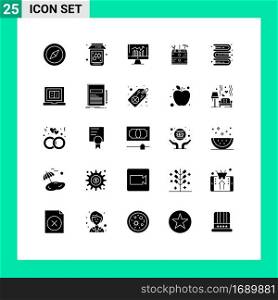 Modern Set of 25 Solid Glyphs and symbols such as knowledge, books, report, tools, box Editable Vector Design Elements