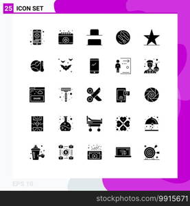 Modern Set of 25 Solid Glyphs and symbols such as nature star, leaf, distribute, ecology, spoon Editable Vector Design Elements