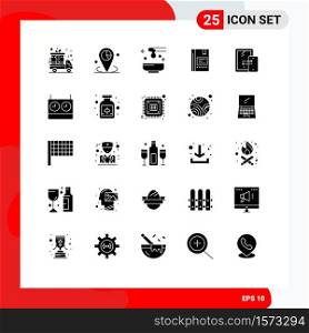 Modern Set of 25 Solid Glyphs and symbols such as note, education, beauty, book, yoga Editable Vector Design Elements