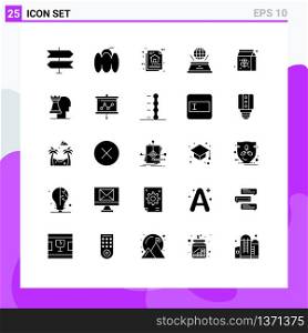 Modern Set of 25 Solid Glyphs and symbols such as pack, presentation, data, imagination, world Editable Vector Design Elements