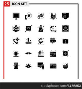 Modern Set of 25 Solid Glyphs and symbols such as security, meteor, support, asteroid, speaker Editable Vector Design Elements