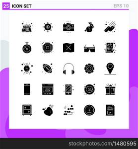 Modern Set of 25 Solid Glyphs and symbols such as sputnik, satellite, camera, rabbit, bynny Editable Vector Design Elements
