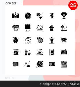 Modern Set of 25 Solid Glyphs Pictograph of achievement, light, pointer, sign, wedding Editable Vector Design Elements