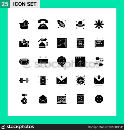 Modern Set of 25 Solid Glyphs Pictograph of app, herb, calligraphy, flower, cap Editable Vector Design Elements